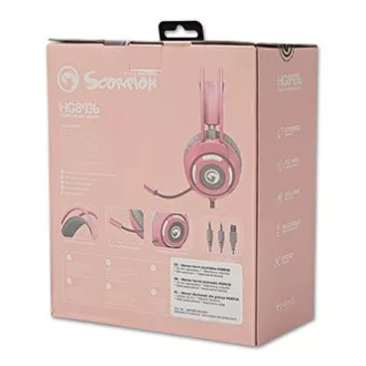 Marvo HG8936 Kopfhörer mit Mikrofon, kabelgebunden, rosa, hintergrundbeleuchtet, 3,5 mm Klinke   USB