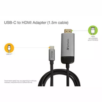USB (3.1) Hub 1-Port, 49144, grau, Kabellänge 1.5m, Verbatim, USB C zu HDMI Adapter