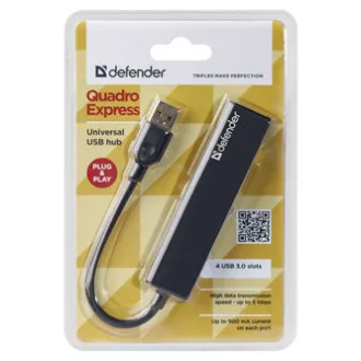 USB (3.0) HUB 4-Anschluss, Quadro Express, schwarz, Defender, kompakt.