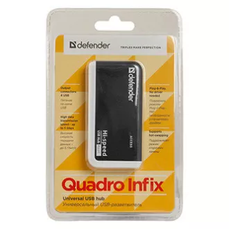 USB (2.0) Hub 4-Port, Quadro Infix, schwarz-grau, Defender, LED-Anzeige, kompakt. USB (2.0) Hub 4-Port, Quadro Infix, schwarz-grau, Defender, LED-Anzeige, kompakt.
