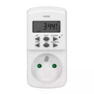 Steckdose mit elektronischer Zeitschaltuhr Mini 230V, 50Hz, max. 1800W, weiß, Virone, Zeitschaltuhr, 10 Programme, 2P Z
