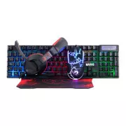 Marvo CM409 DE Tastatur-Set kabelgebunden (USB) US, schwarz mit Gaming-Maus, Mauspad und Kopfhörer, Gaming, Membran-Typ hintergrundbeleuchtet