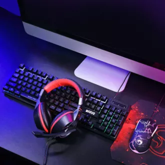 Marvo CM409 DE Tastatur-Set kabelgebunden (USB) US, schwarz mit Gaming-Maus, Mauspad und Kopfhörer, Gaming, Membran-Typ hintergrundbeleuchtet Marvo CM409 DE Tastatur-Set kabelgebunden (USB) US, schwarz mit Gaming-Maus, Mauspad und Kopfhörer, Gaming, Membran-Typ hintergrundbeleuchtet